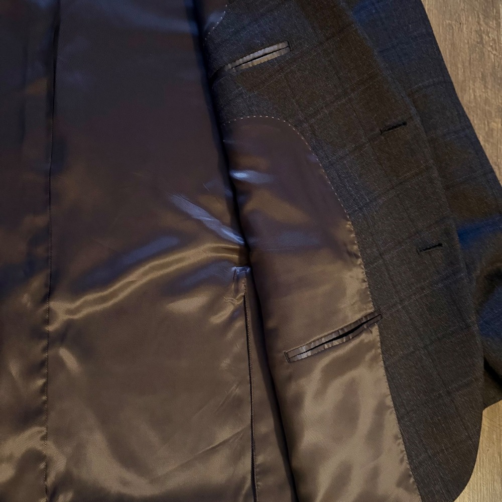 Pronto Uomo Platinum Blazer Charcoal Grey Brown Windowpane 100% Wool 48 Long - Picture 7 of 13